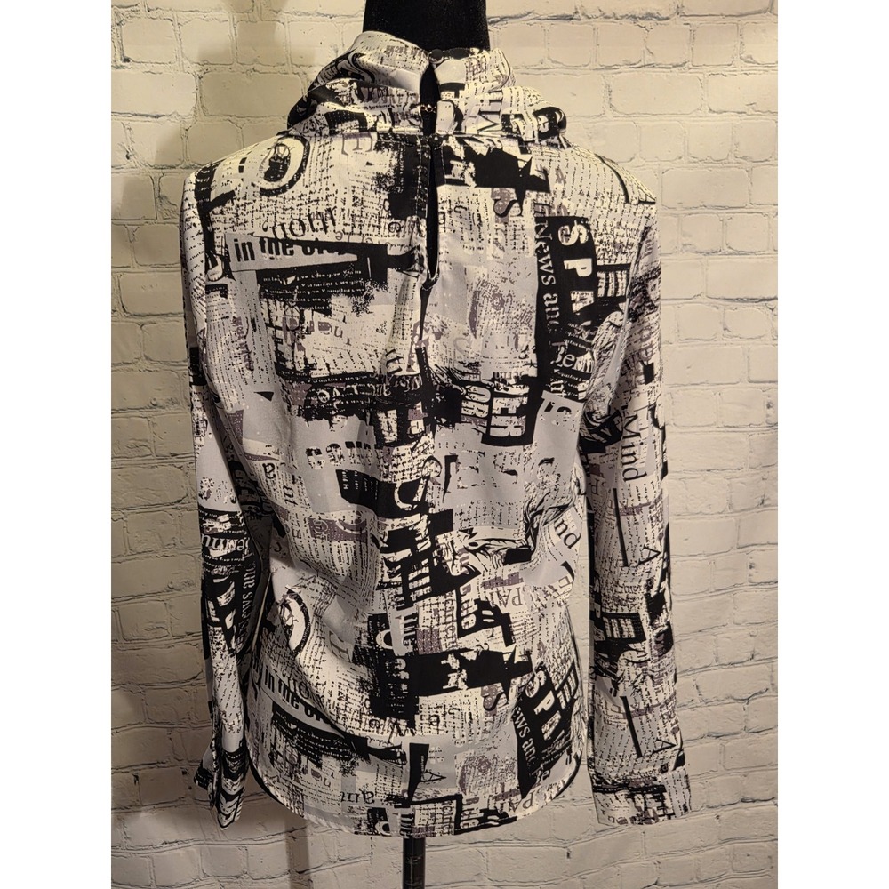 Milk & Honey Newspaper‎ Style Print, Cowl Neck Blouse Sz S - Picture 3 of 7